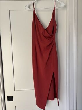 Hello Molly Rust Red Draped Slip Midi Dress with Side Slit